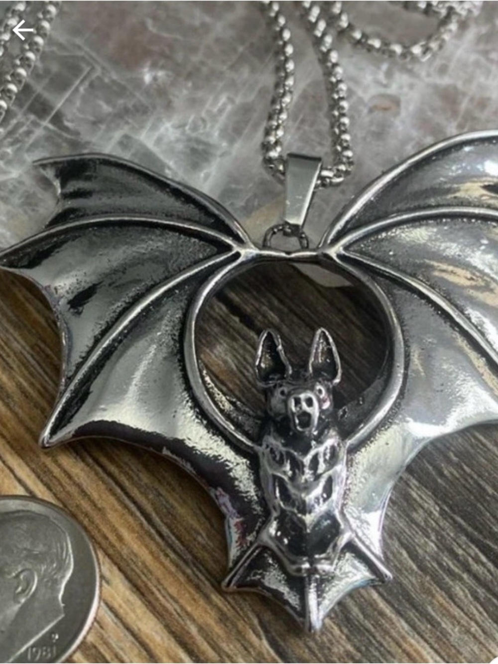 Silver Bat Pendant Necklace - Gothic Women’s Jewelry. 22” Chain.